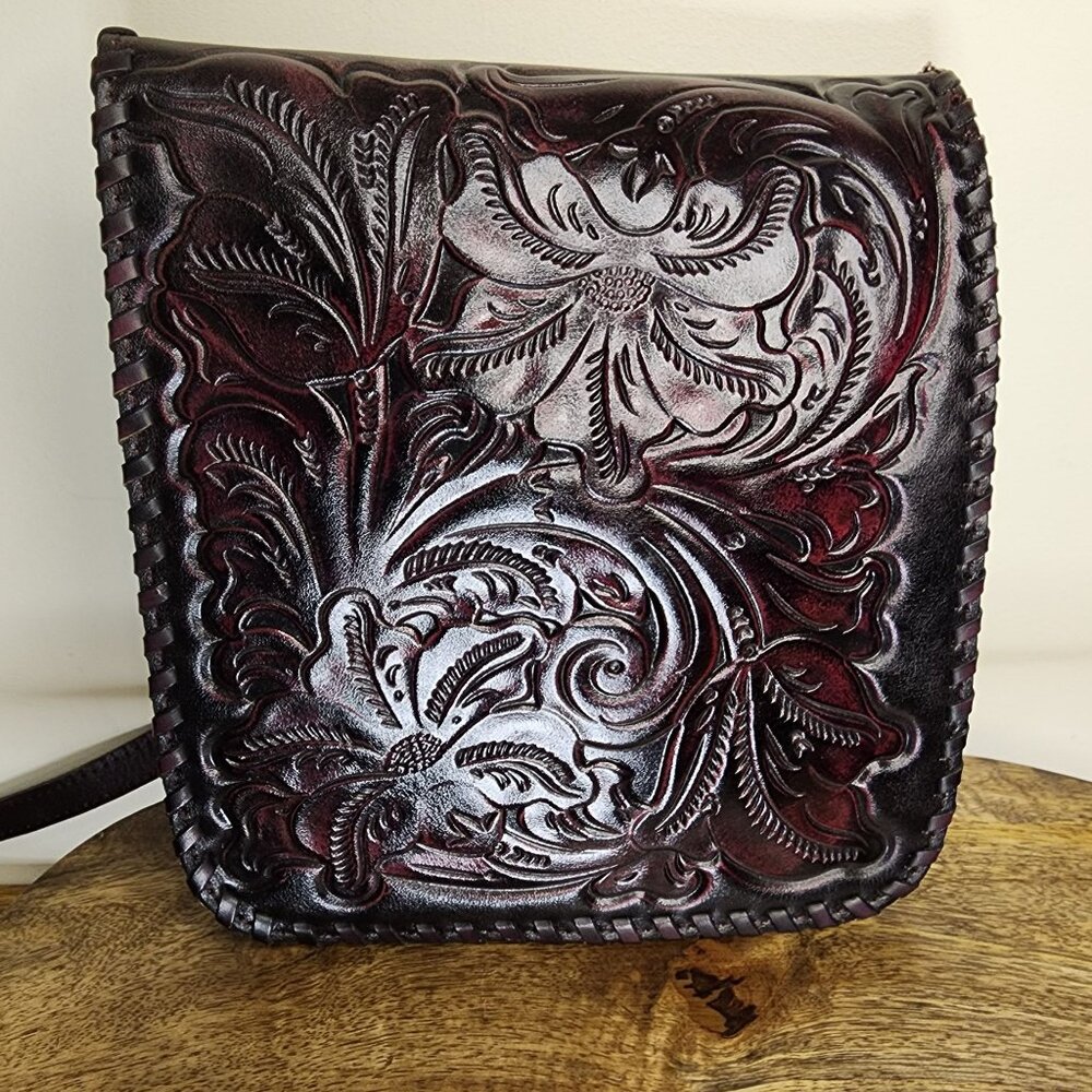 Patricia Nash Granada Crossbody Burnished Tooled Bag-EUC